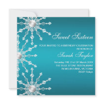 Blue & White Shimmer Snowflake Birthday Invite