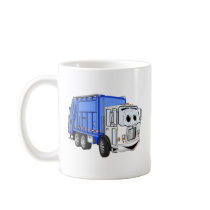 Blue White Smiling Garbage Truck Cartoon Coffee Mug