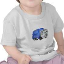 Blue White Smiling Garbage Truck Cartoon T Shirts
