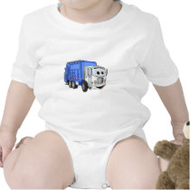 Blue White Smiling Garbage Truck Cartoon Baby Bodysuit