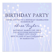 Blue & White Twig Design Birthday Invite