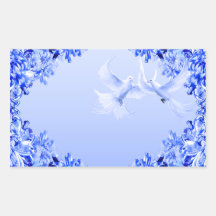 "Blue Willow Doves" ~ Rectangular Sticker