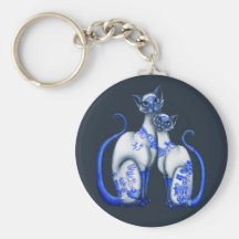 Blue Willow Siamese Cats Key Chains