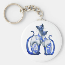Blue Willow Siamese Cats Key Chains