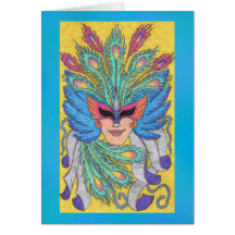 Blue Wing Mardi Gras Mask Blank Card
