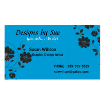 Blue with Black Flowers Business Card Template