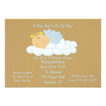 Blue with Brown Angel Baby Shower Invitation