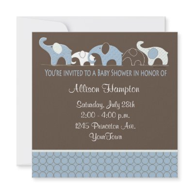 Blue with Brown Elephant Baby Shower Invitations by mybabybundles