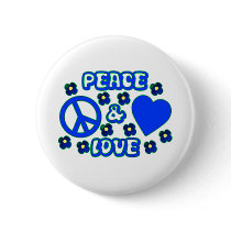 Blue with Flowers Peace and Love Design Buttons