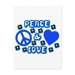 Blue with Flowers Peace and Love Design Post Cards