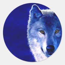 Blue Wolf Round Sticker