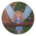 Blue Woodland Fairy original oil painting Round Sticker