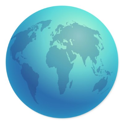 Blue World Globe Round Sticker by prawny_globes