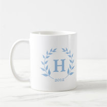 Blue wreath monogram graduation class year mugs