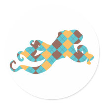 Blue & Yellow Argyle Octopus Round Sticker
