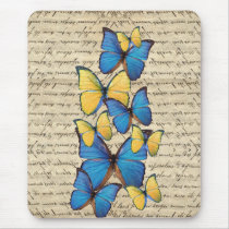 Blue & yellow butterrflies mouse pad