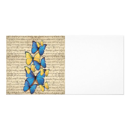Blue & yellow butterrflies photo greeting card
