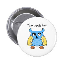 Blue yellow owl with blue polka dots pinback buttons