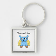 Blue yellow owl with blue polka dots key chains