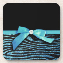 Blue Zebra and ribbon bow graphic Coasters