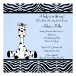 Blue Zebra Boy Baby Shower Invitation