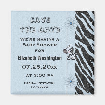Blue Zebra & Flowers Baby Shower Save the Date Fridge Magnets