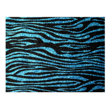 Blue zebra print (faux glitter bling) post card