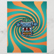 Blue zombie monkey on orange green stripes flyers