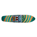 Blue zombie monkey on orange green stripes custom skate board