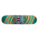 Blue zombie monkey on orange green stripes skateboard