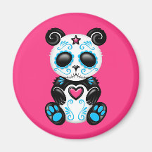 Blue Zombie Sugar Panda on Pink Fridge Magnet