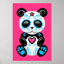 Blue Zombie Sugar Panda on Pink Posters