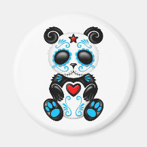 Blue Zombie Sugar Panda on White Magnets