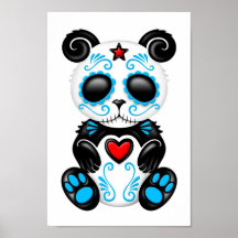Blue Zombie Sugar Panda on White Posters