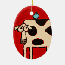 bluebird and cow ornament