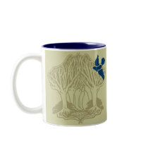 Bluebird in the trees. mugs