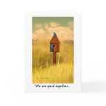 Bluebird lovers at country house painting card
