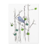 Bluebird Trees Pen and Ink Drawing Nature Art Post Card