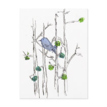 Bluebird Trees Pen and Ink Drawing Nature Art Post Card