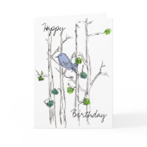 Bluebird Trees Pen and Ink Happy Birthday Cards