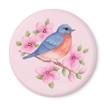 Bluebird with Pink Flowers Magnet magnets