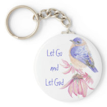 Bluebirds, Motivational Let Go and Let God Quote Keychain