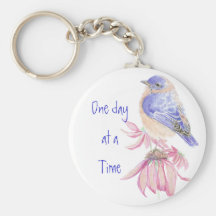 Bluebirds, Motivational, One day at a Time Quote Keychains