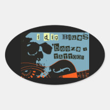 Blues Booze & Tattoos, kool Skull II, Oval Stickers