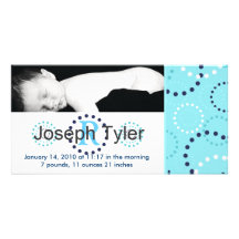 blues dots circles pattern baby announcement photo cards