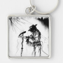 Blues Guitar Player and Band on Stage Keychain