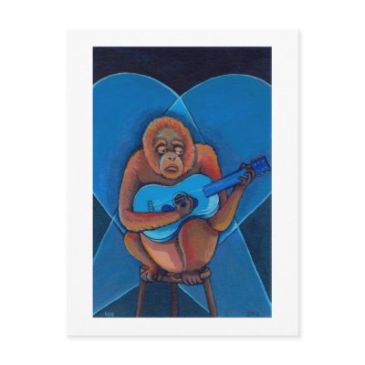 Blues musician orangutan playing guitar fun art by flyinggirl