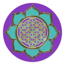 Blume des Lebens Lotus - türkis / purple Runder Sticker