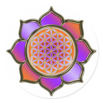 Blume des Lebens Lotus - violet orange / trans. Runde Sticker