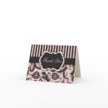 Blush Pink, Cream, Grey Damask Thank You Card